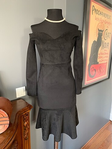 Zara Vintage stil siyah süet elbise