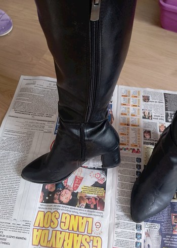 Siyah suni deri çizme - Görsel 6