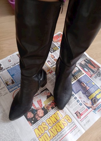 Siyah suni deri çizme - Görsel 4