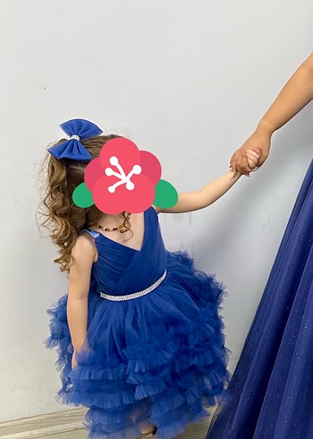 Koyu Mavi Kat Kat Fırfırlı Kız Çocuk Elbisesi