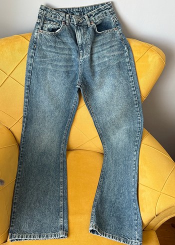 Mavi soluk efekt vintage yüksek bel Wide leg jeans