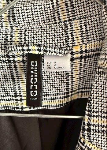 m Beden Ekose Desenli Gri Kadın Blazer Ceket