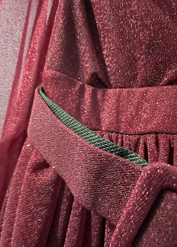 Bordo Uzun Drapeli V Yaka Kadın Elbise - Görsel 3