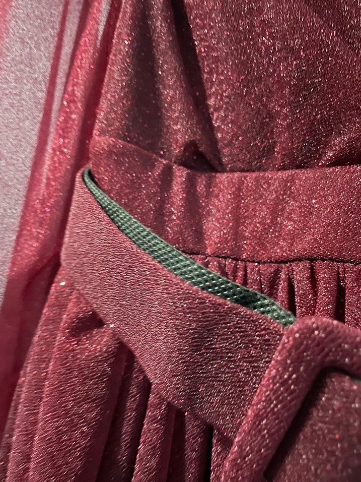 Bordo Uzun Drapeli V Yaka Kadın Elbise - Görsel 3