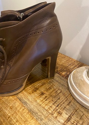 Kahverengi Deri Platform Topuklu Kadın Bot - Görsel 2