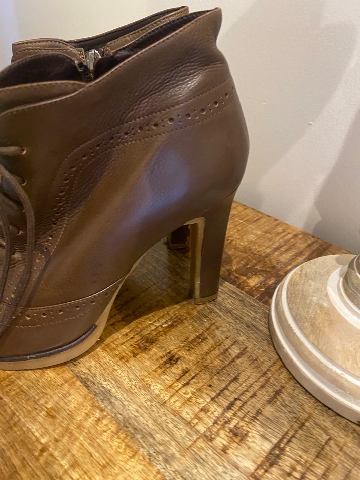 Kahverengi Deri Platform Topuklu Kadın Bot - Görsel 2