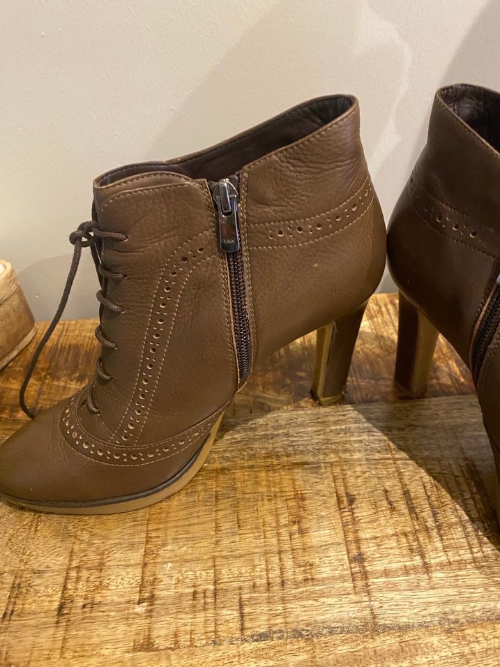 Kahverengi Deri Platform Topuklu Kadın Bot - Görsel 3