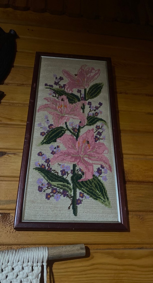 Pembe Çiçek Desenli Nakışlı Çerçeve - Görsel 2