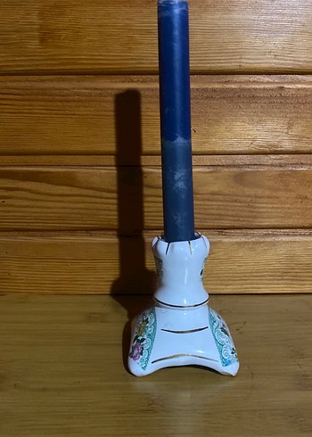 Mavi Mum ve Çiçek Desenli Seramik Mumluk - Görsel 2