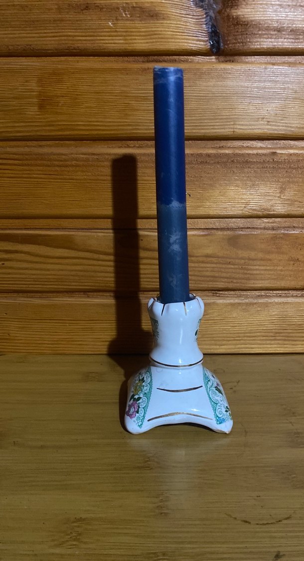 Mavi Mum ve Çiçek Desenli Seramik Mumluk - Görsel 2