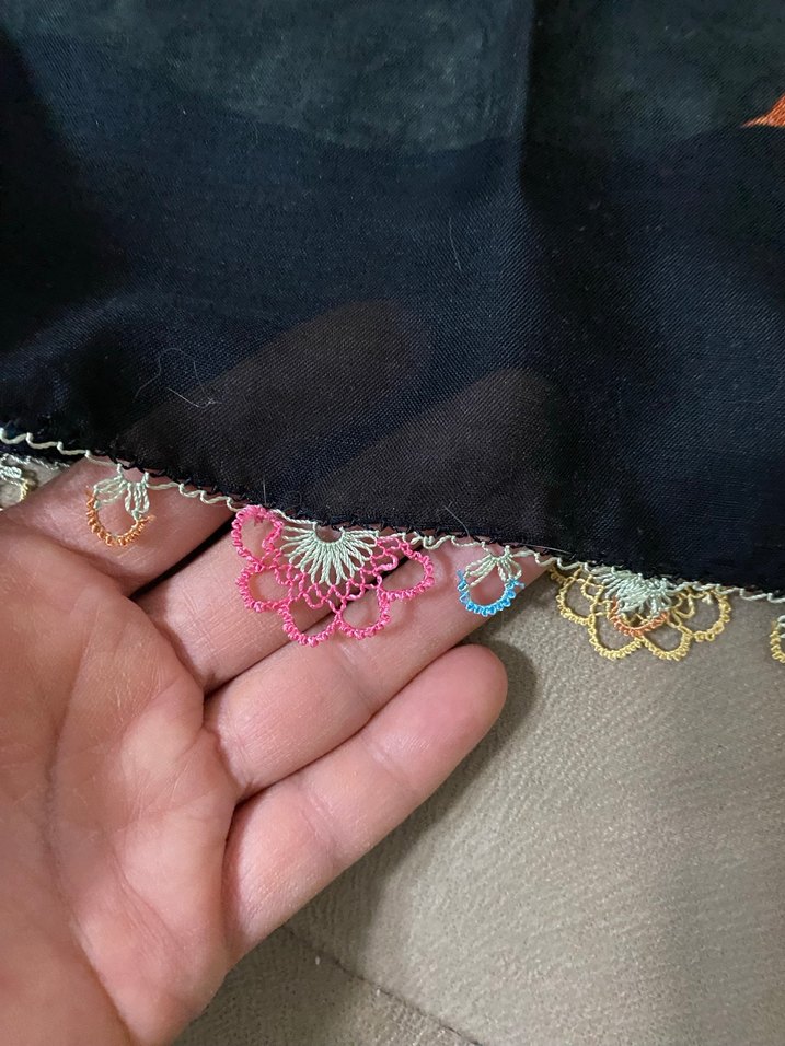 Zincir Detaylı Çok Renkli Bohem Kadın Fuları - Görsel 5