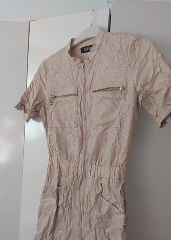 Kemerli Kısa Keten Tulum - Görsel 2