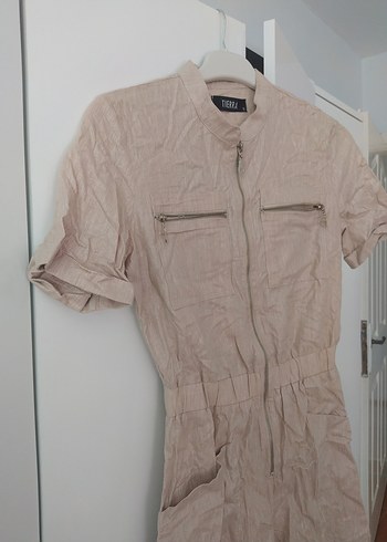 Kemerli Kısa Keten Tulum - Görsel 3