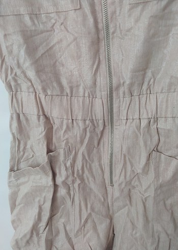 Kemerli Kısa Keten Tulum - Görsel 6