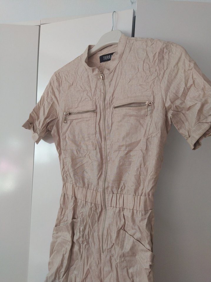 Kemerli Kısa Keten Tulum - Görsel 2