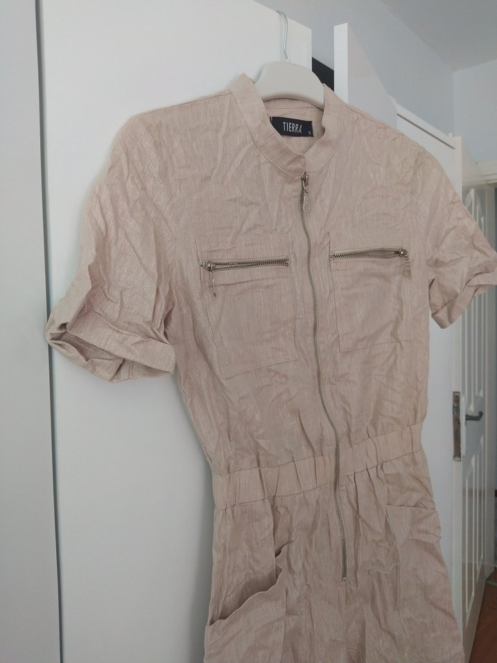 Kemerli Kısa Keten Tulum - Görsel 3