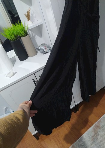 Siyah Drapeli Uzun Kadın Tulum - Görsel 2