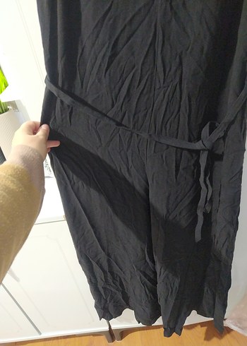 Siyah Drapeli Uzun Kadın Tulum - Görsel 4