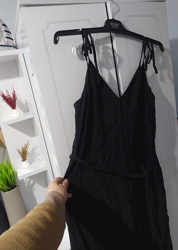 Siyah Drapeli Uzun Kadın Tulum - Görsel 3