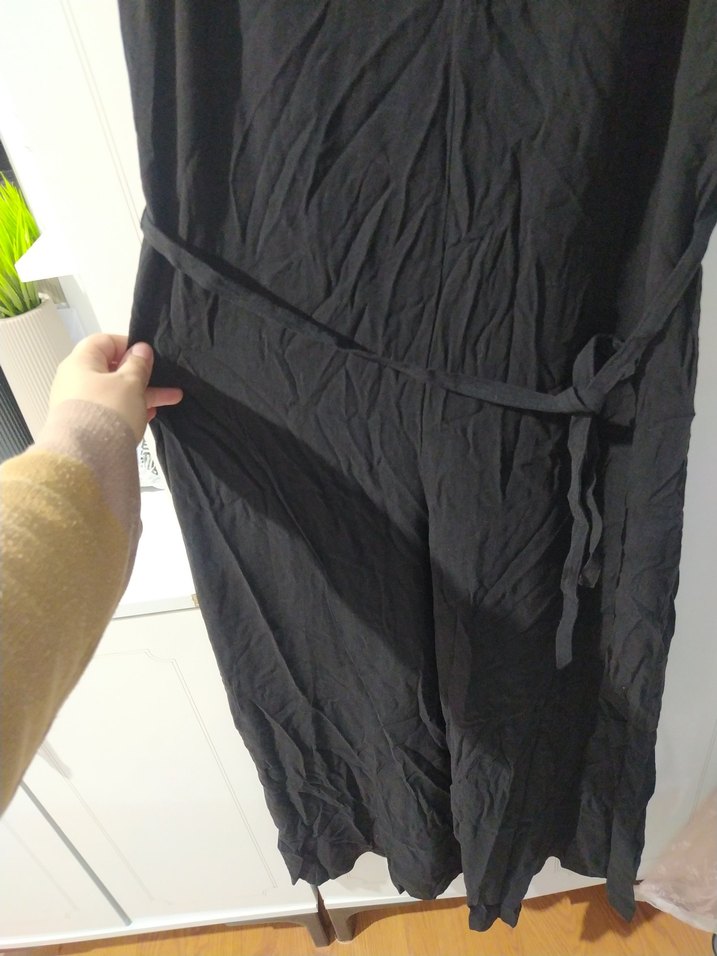 Siyah Drapeli Uzun Kadın Tulum - Görsel 4