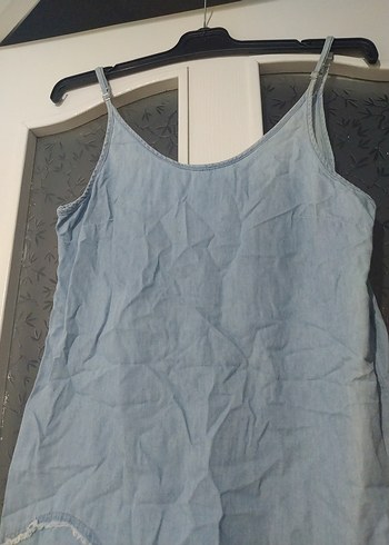 Mavi Askılı Midi Denim Elbise - Görsel 2