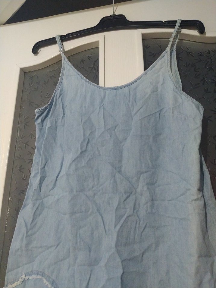 Mavi Askılı Midi Denim Elbise - Görsel 2