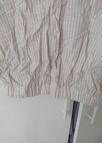 Bej Kısa Kollu Keten Mini Gömlek - Görsel 4