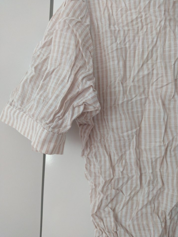 Bej Kısa Kollu Keten Mini Gömlek - Görsel 3