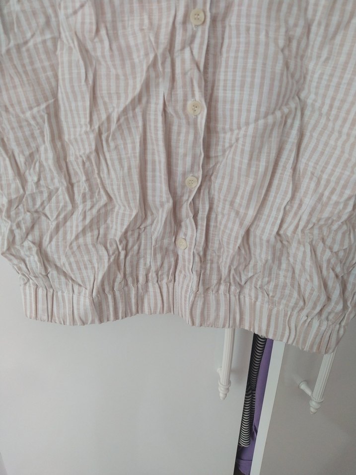 Bej Kısa Kollu Keten Mini Gömlek - Görsel 4