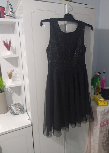 Siyah pul payetli Midi Abiye Elbise - Görsel 2