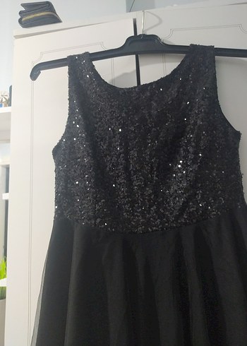 Siyah pul payetli Midi Abiye Elbise - Görsel 3