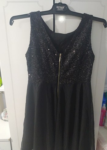 Siyah pul payetli Midi Abiye Elbise - Görsel 5