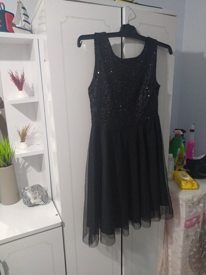 Siyah pul payetli Midi Abiye Elbise - Görsel 2