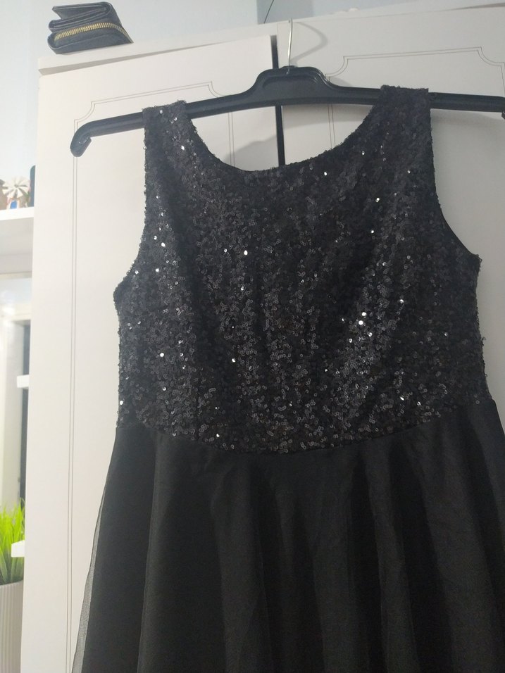 Siyah pul payetli Midi Abiye Elbise - Görsel 3