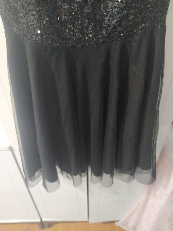 Siyah pul payetli Midi Abiye Elbise - Görsel 4