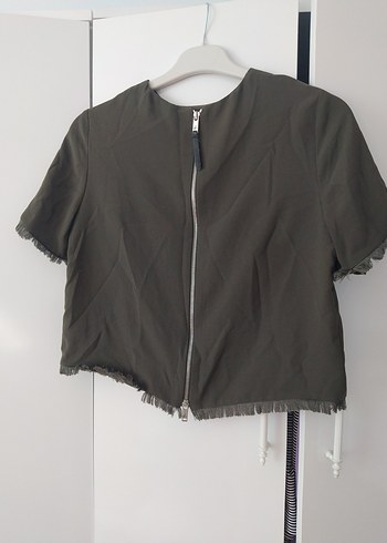 Düğmeli Kısa Kollu Salaş Keten Bluz - Görsel 2