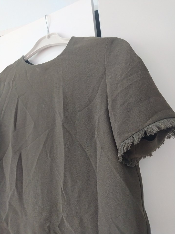 Düğmeli Kısa Kollu Salaş Keten Bluz - Görsel 5