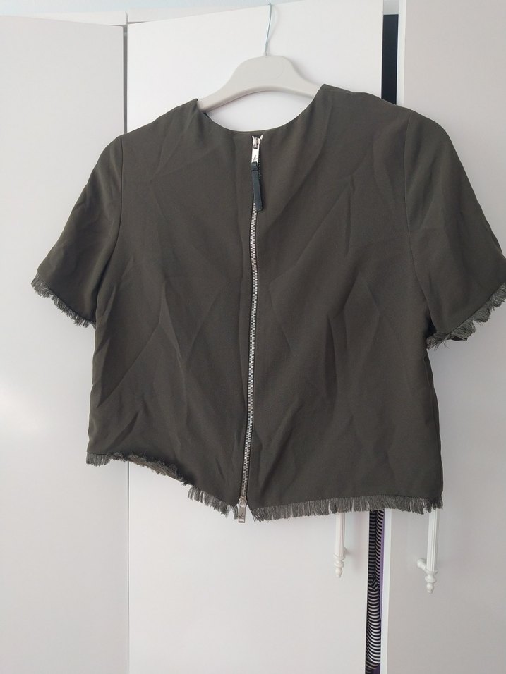 Düğmeli Kısa Kollu Salaş Keten Bluz - Görsel 2