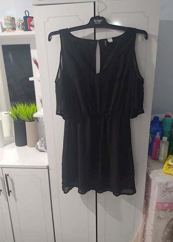 Siyah V Yaka Midi Kolsuz Elbise - Görsel 2