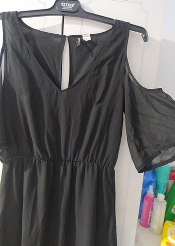 Siyah V Yaka Midi Kolsuz Elbise - Görsel 3