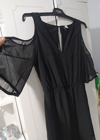 Siyah V Yaka Midi Kolsuz Elbise - Görsel 5