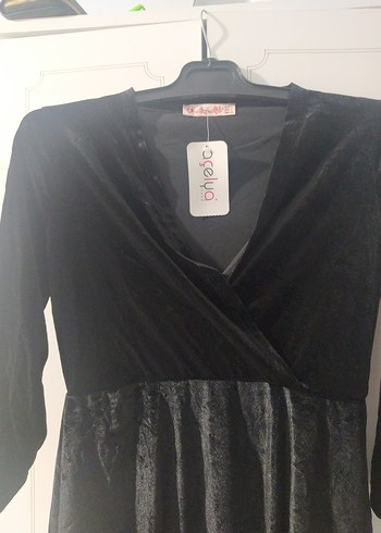 Siyah V Yaka Uzun Kollu Midi Elbise - Görsel 2