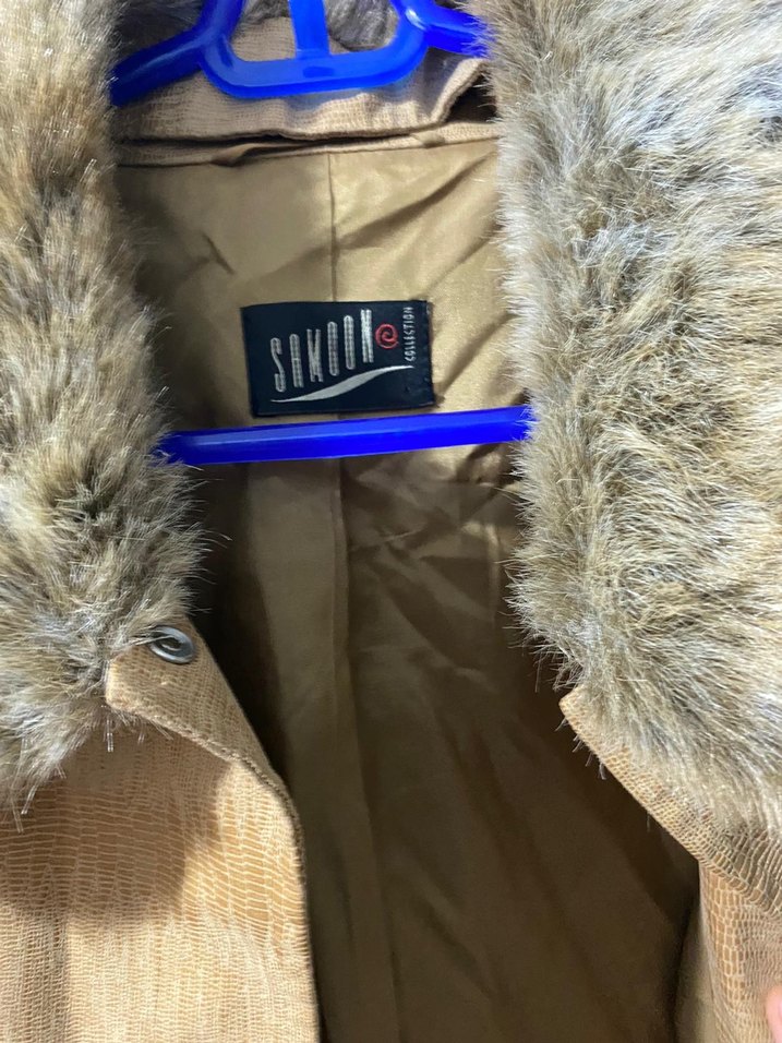 Kürk Detaylı Bej deri Kadın Ceket - Görsel 5