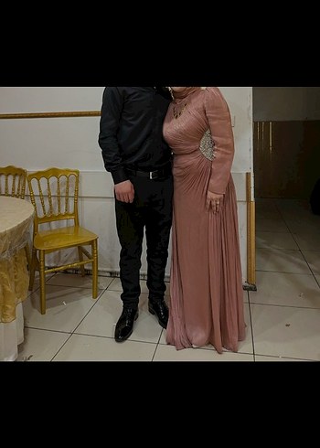 Pembe Drapeli Uzun Abiye Elbise - Görsel 2