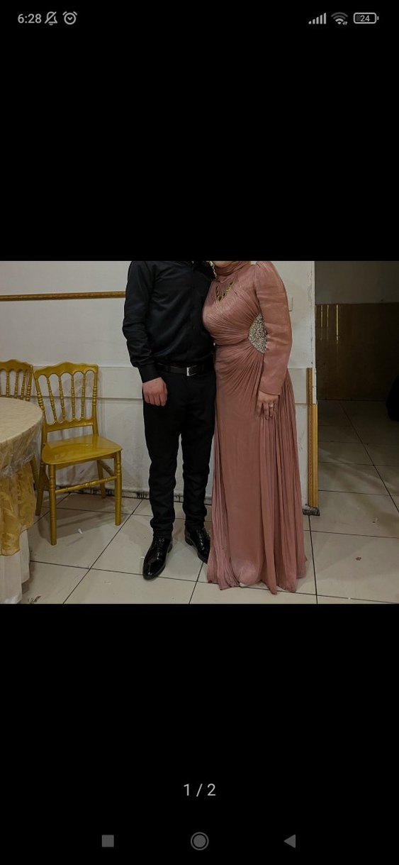 Pembe Drapeli Uzun Abiye Elbise - Görsel 2