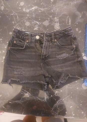 ZARA Siyah Mini Kot Şort - Kemer Detaylı