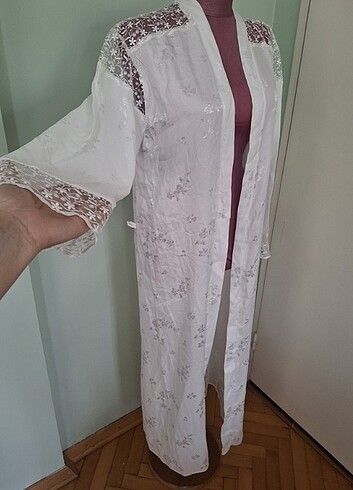 Beyaz Saten Sabahlık 38 Beden