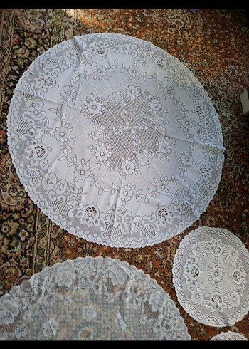 İşlemeli Bohem Beyaz Yuvarlak Örtüler - Görsel 8