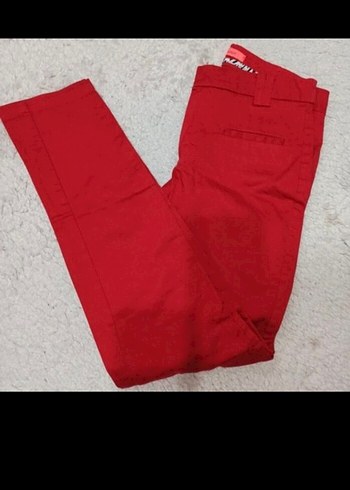 34 beden  Kırmızı Normal Paça Kumaş Pantolon - Görsel 4