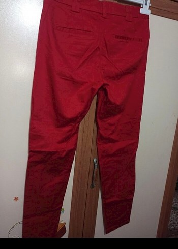 34 beden  Kırmızı Normal Paça Kumaş Pantolon - Görsel 10